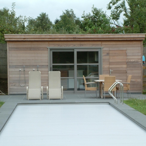 Houtbouw Defreyne - Poolhouse plat dak met sliding glass